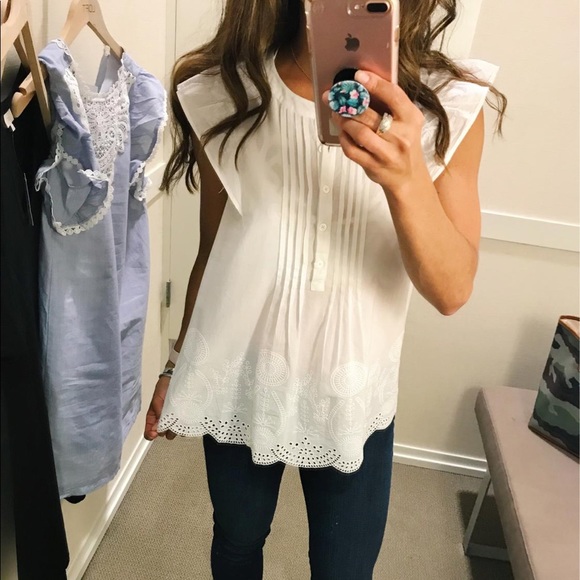 LOFT Eyelet Ruffle Top - Picture 1 of 1